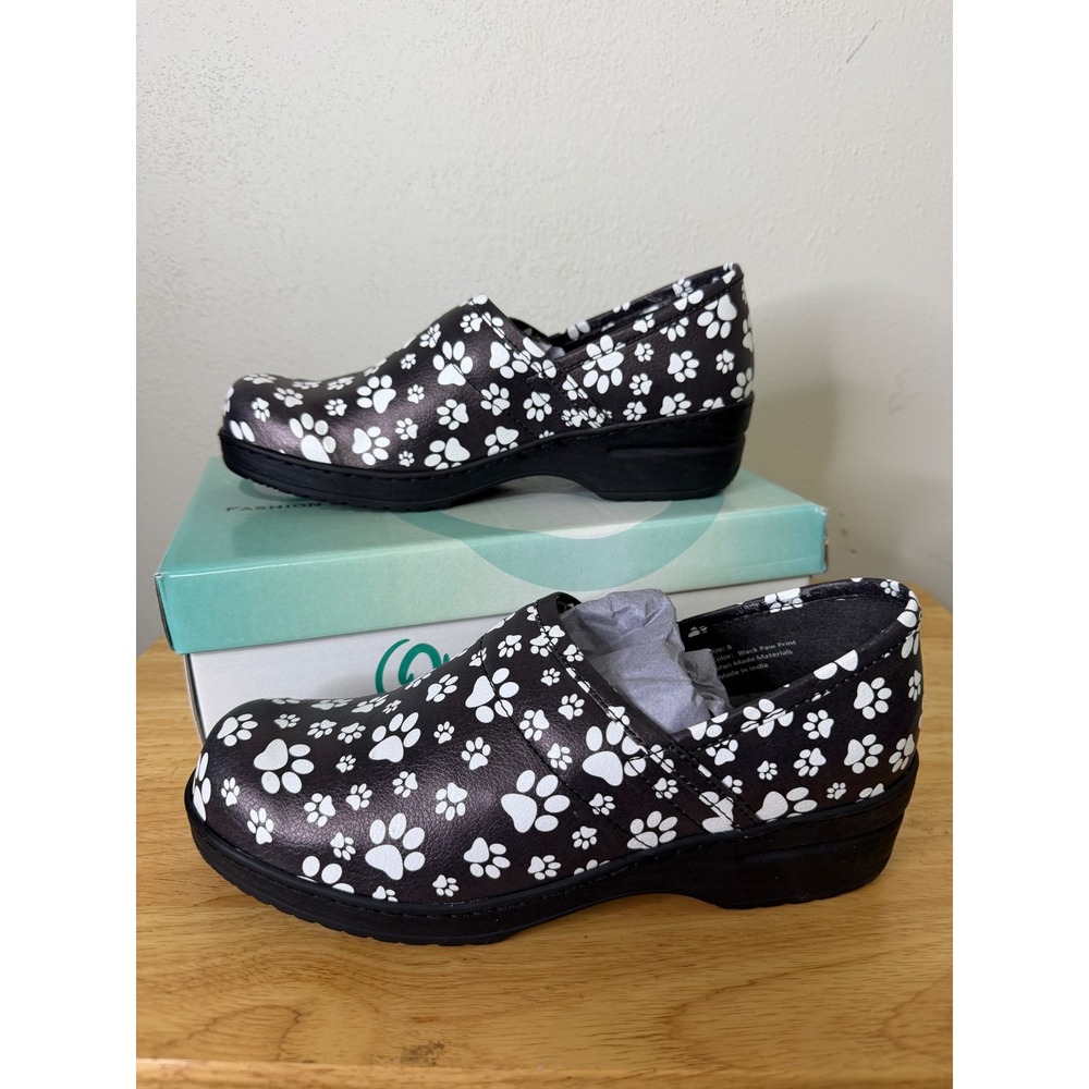 Ohm Go To Clogs Black Paw Print Slip Resistant Nursing Shoes Womens 8